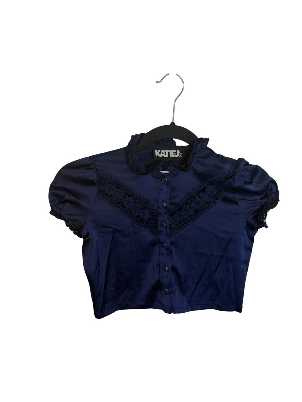 NWT Katie J Teen Navy Blue Satin Tiffany Blouse